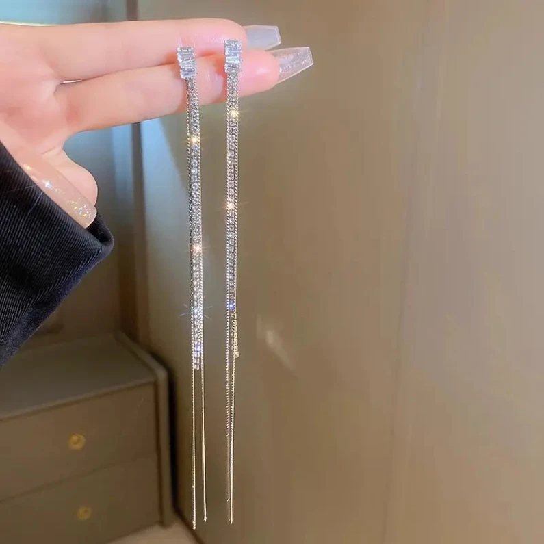 铜合金耳饰 银针耳饰轻奢高级感夸张耳坠小众设计 长款流苏耳环