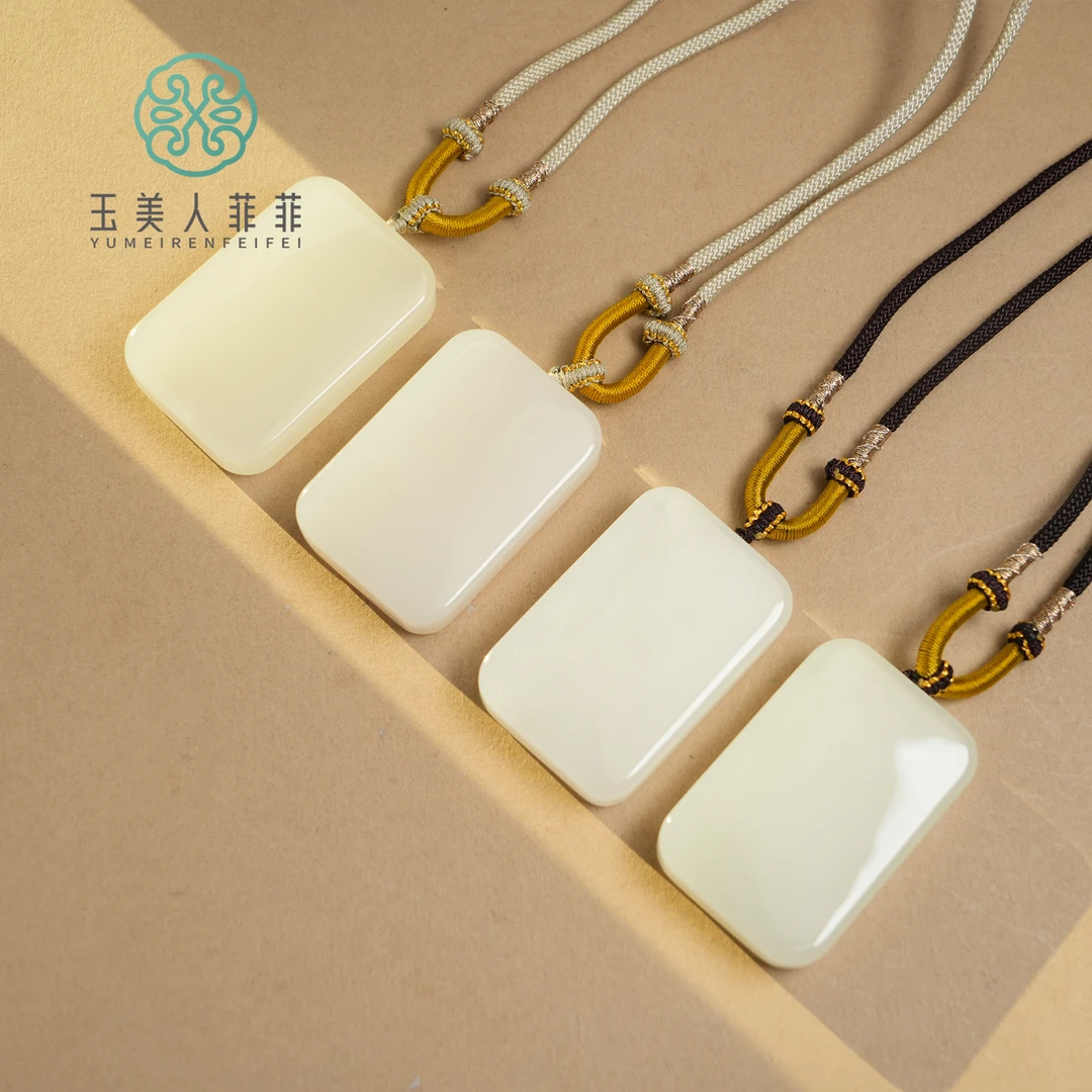 玉美人菲菲/和田羊脂玉无事牌吊坠约48*31mm-多样性发一