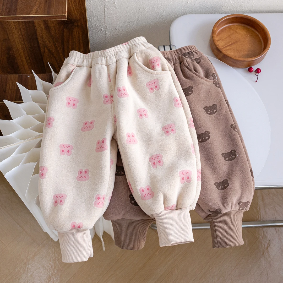 【小扬哥推荐】儿童秋冬长裤加绒女童加厚卡通熊洋气百搭