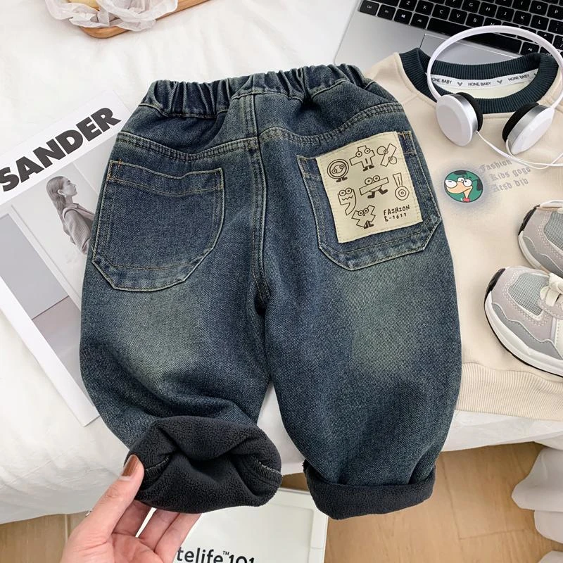 【小扬哥推荐】男童加绒牛仔裤柔软一体绒裤子2023秋冬中童休闲长