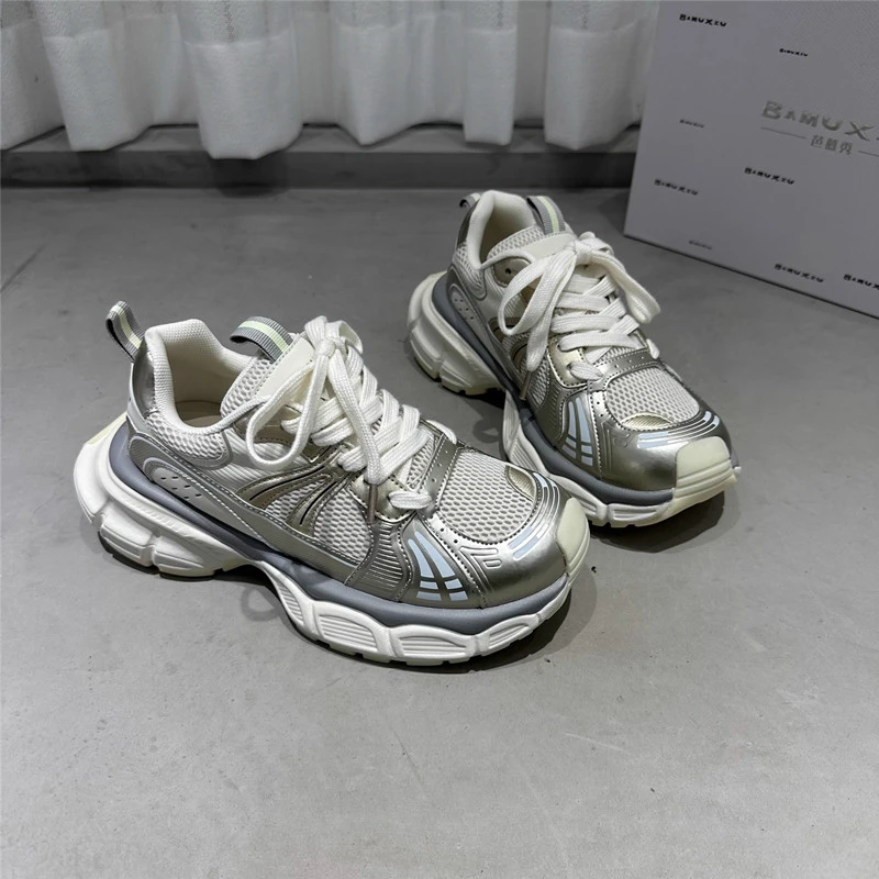 秋季回力休闲巴黎老爹鞋女2023款复古网面时尚百搭厚底增高运动鞋