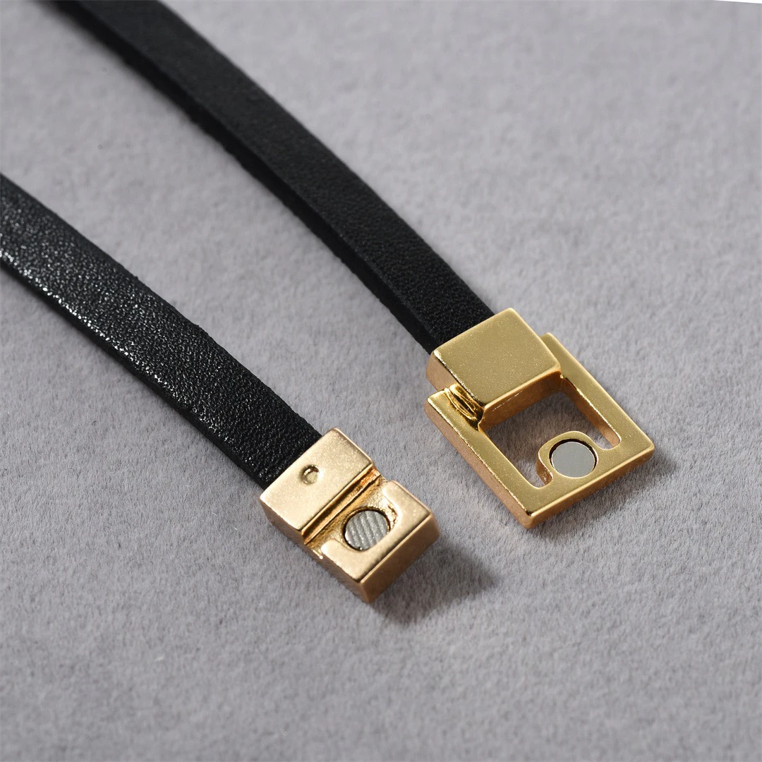 铜皮质项链 颈链36.5cm黑色方扣