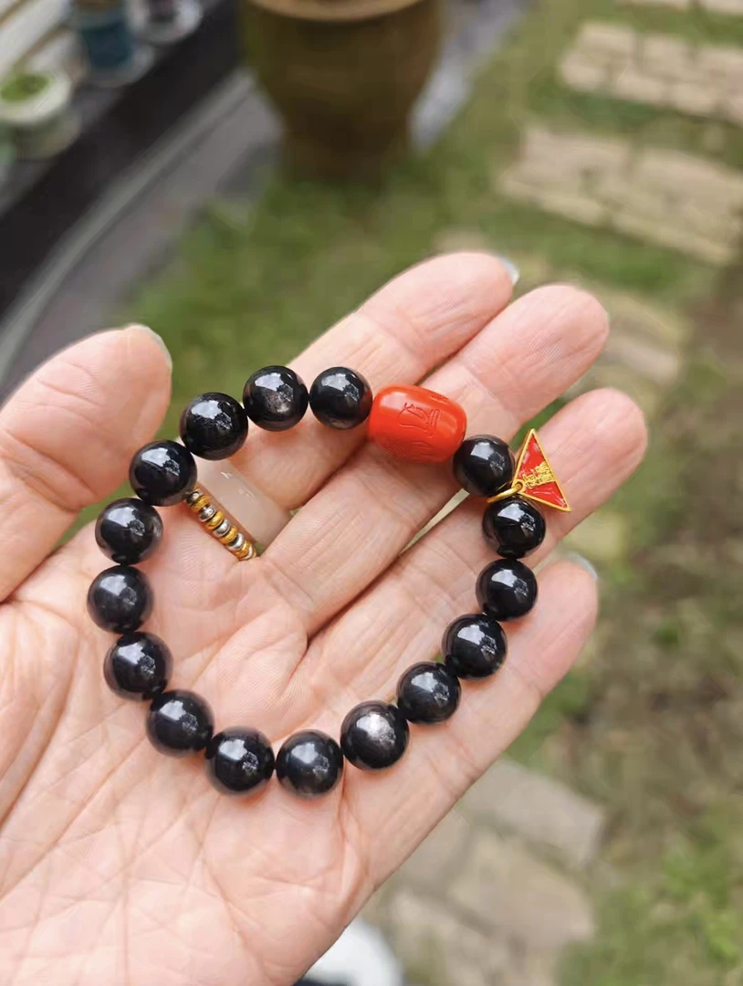 铜吊坠 猫眼本命年金运黑色手串26年马鼠牛兔