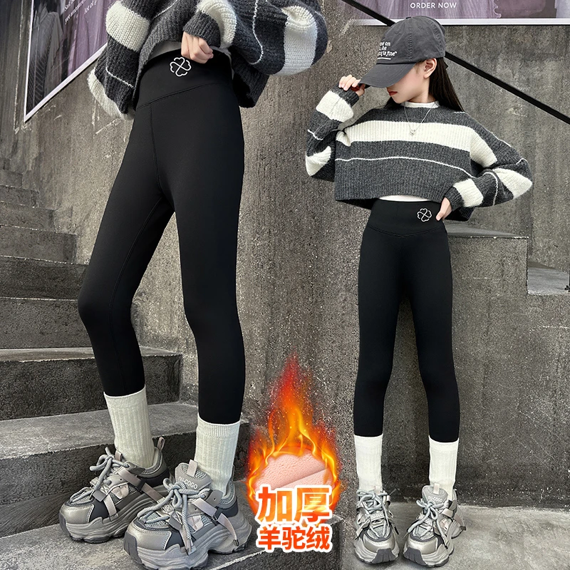 女童加绒鲨鱼裤秋冬2024新款女孩大童外穿打底裤儿童冬季芭比裤子