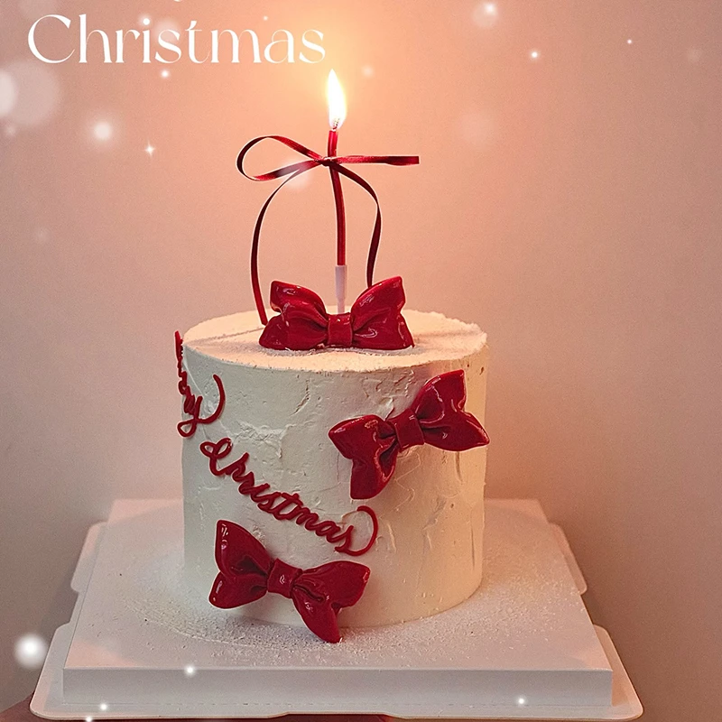 包邮佳妍圣诞节烘焙蛋糕装饰摆件可爱kt红色皮质蝴蝶结插件丝带