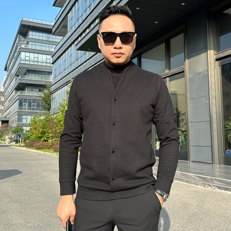 秋冬新款男士长袖T恤外套假两件欧货高端轻奢商务休闲毛衣打底衫