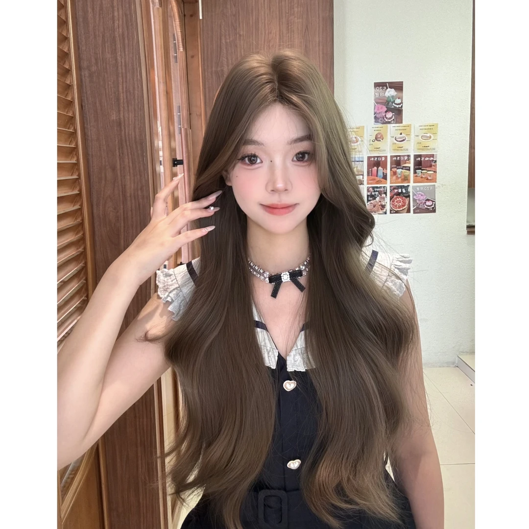 夏季新款榛果灰棕色佩戴大波浪蓬松自然逼真中长卷发全头套式假发