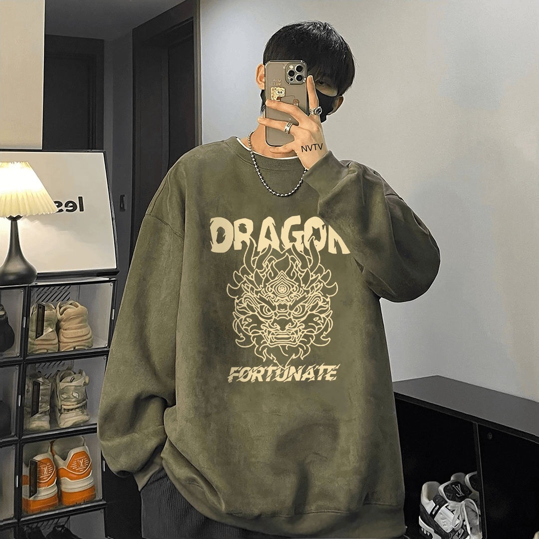 美式复古卫衣男款秋冬季加绒青少年高级感oversize重磅麂皮绒外套