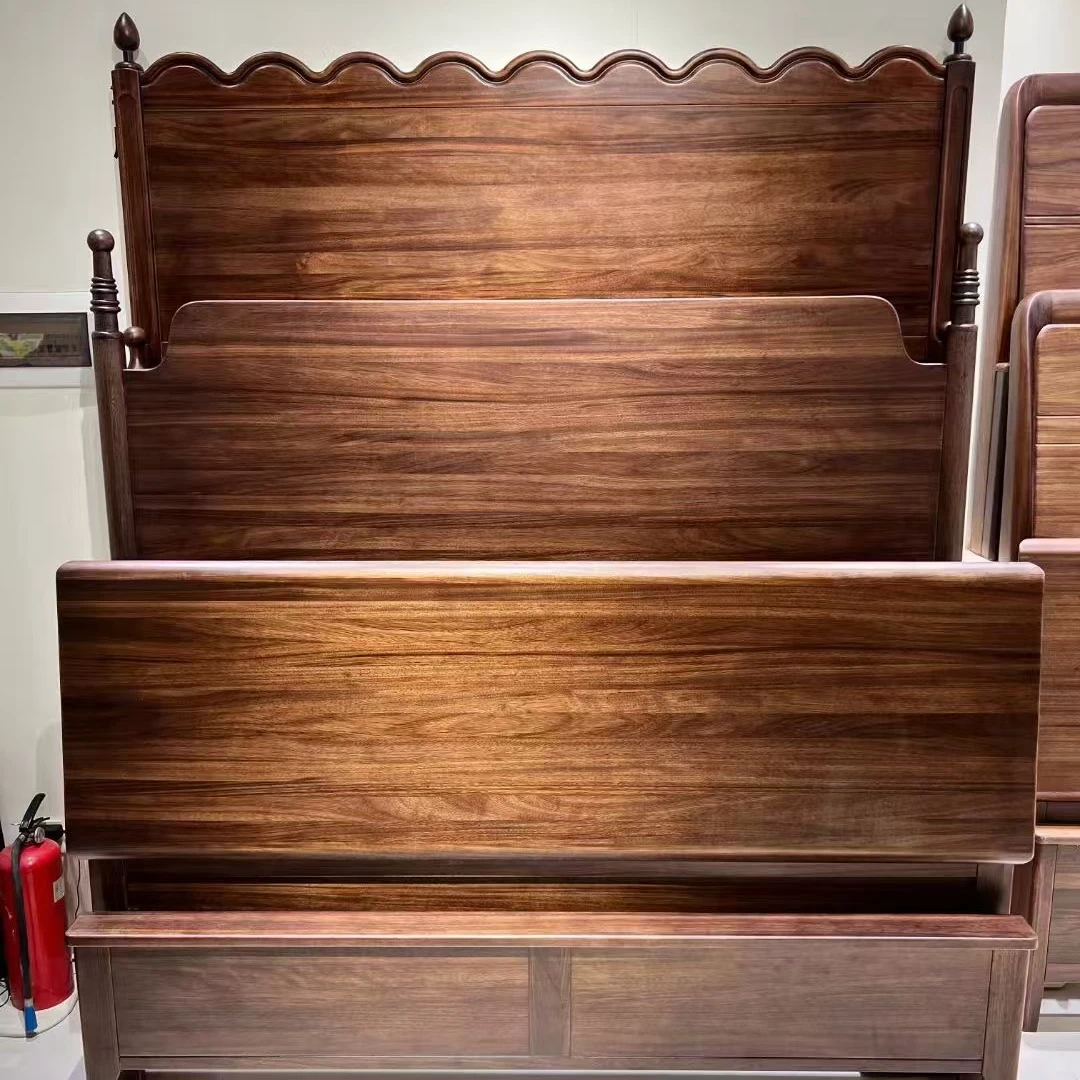 黑胡桃木实木床1.8米双人床1.5米单人主卧床中式家具家用大床高箱