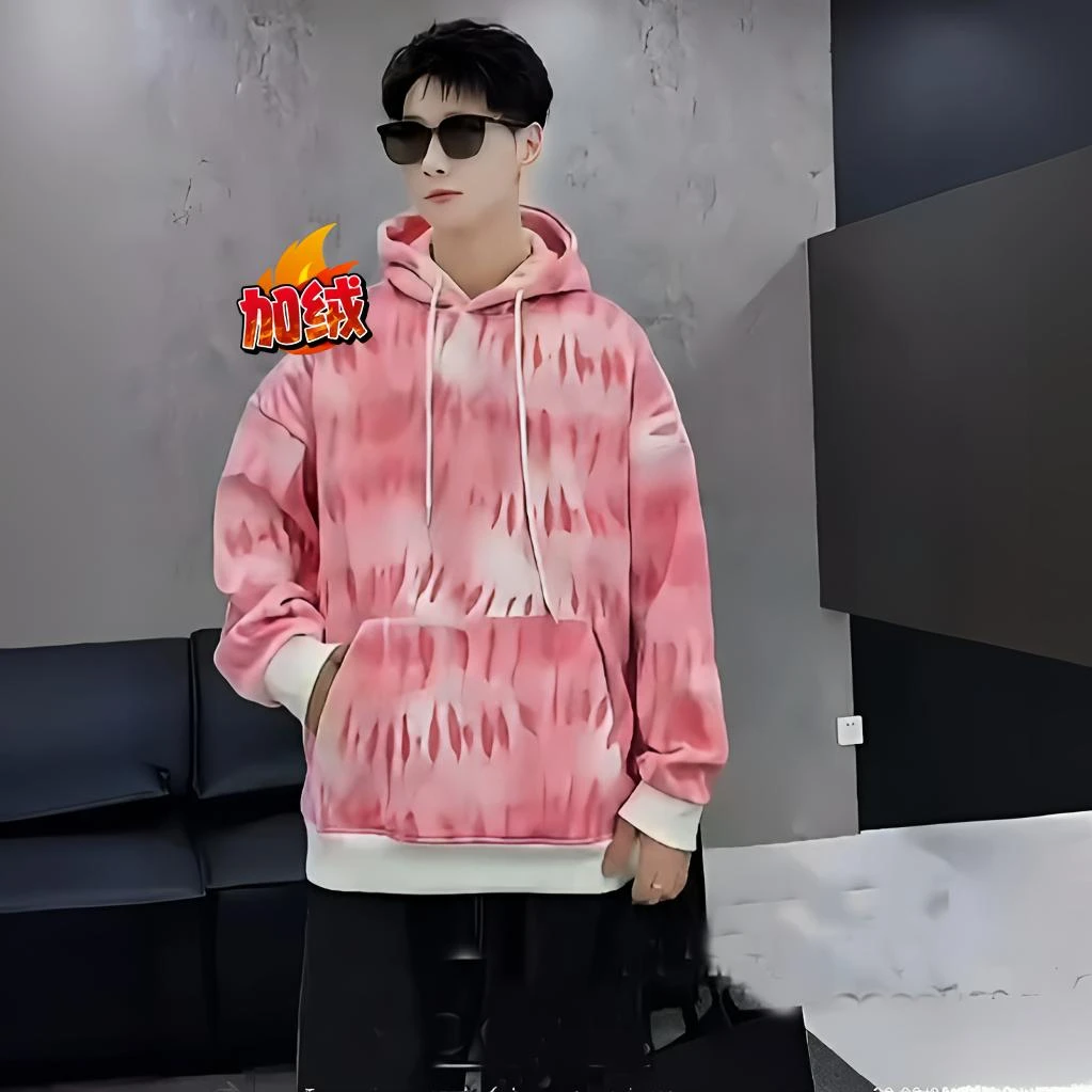 蜜桃粉天空蓝加绒加厚连帽卫衣冬季男女情侣同款跳舞微阔深圳狼族