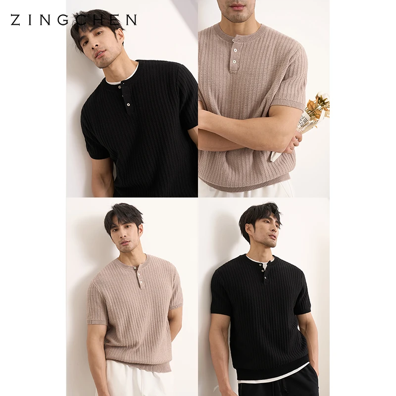 【重工六股长绒棉】ZINGCHEN硬汉亨利领T恤 男士廓形休闲毛织短袖