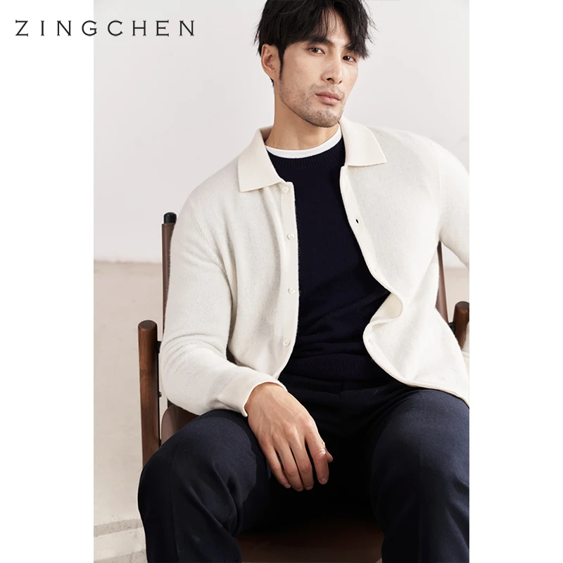 【100%山羊绒】ZINGCHEN针织开衫外套男 自然无染色针织毛衣开衫