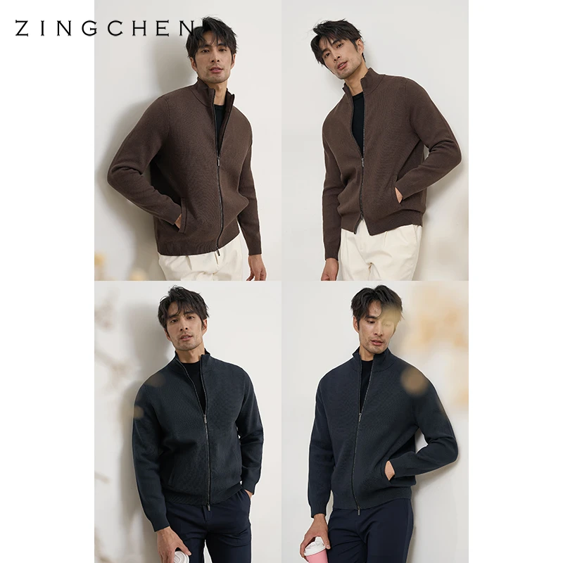 【新贵老钱风】ZINGCHEN男装 春秋男士针织夹克 毛衣开衫外套