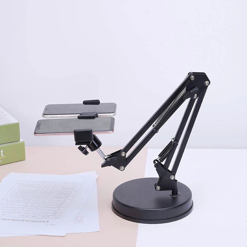 多机位手机支架桌面圆盘款折叠架试卷拍摄架90度俯拍双手机直播台