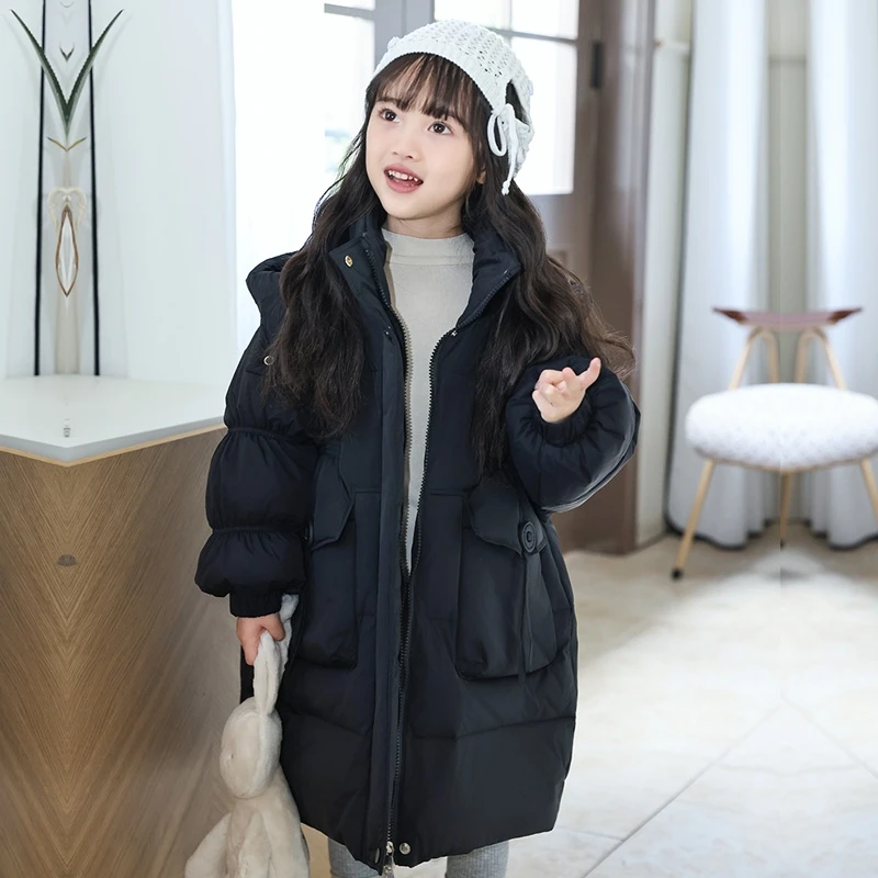 巴拉童年新款女童羽绒服中长款韩版洋气儿童白鸭绒中大童宝宝加厚