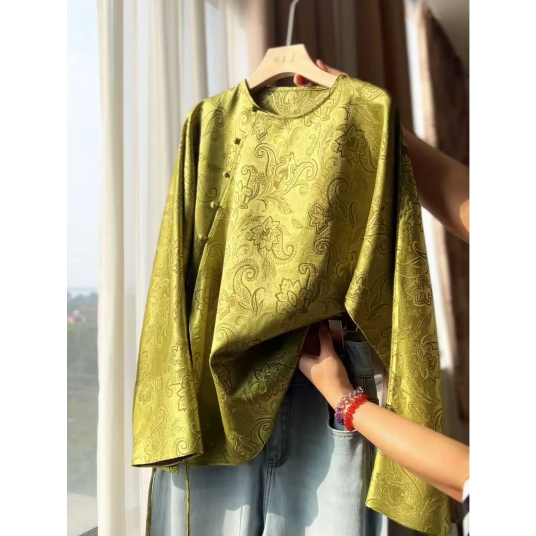 【丝羊毛DY1934】樱美嘉桑蚕丝羊毛圆领衬衫新中式百搭打秋冬底上衣