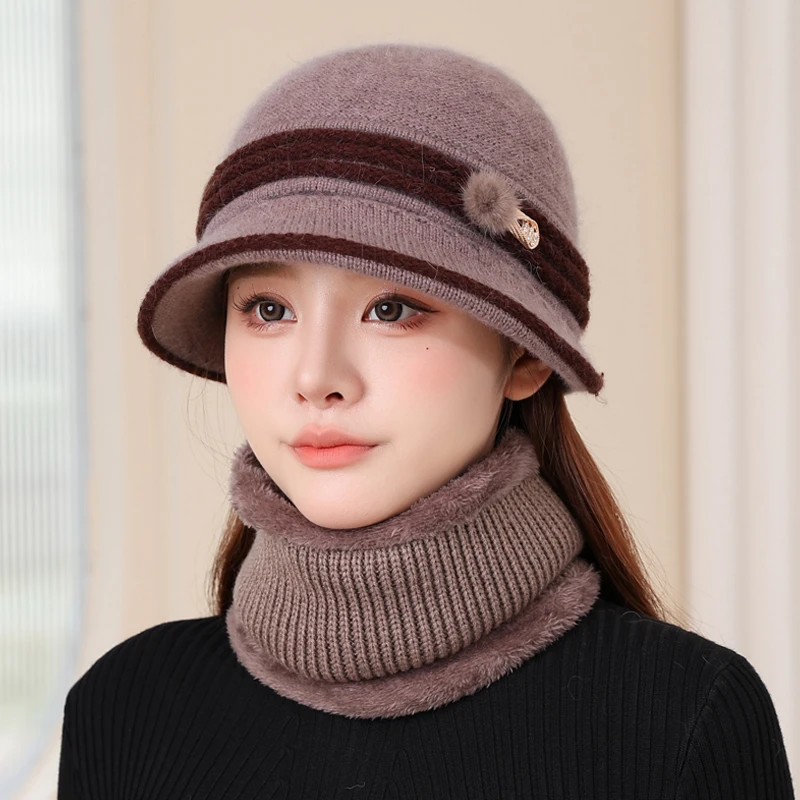 中老年人妈妈帽子女冬天奶奶老太太帽保暖毛线帽加绒兔毛防寒棉帽