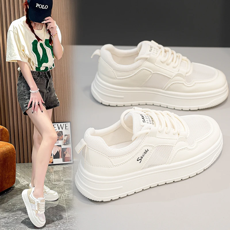 小白鞋女鞋2024春夏新款百搭厚底网面休闲板鞋防滑软底运动旅游鞋