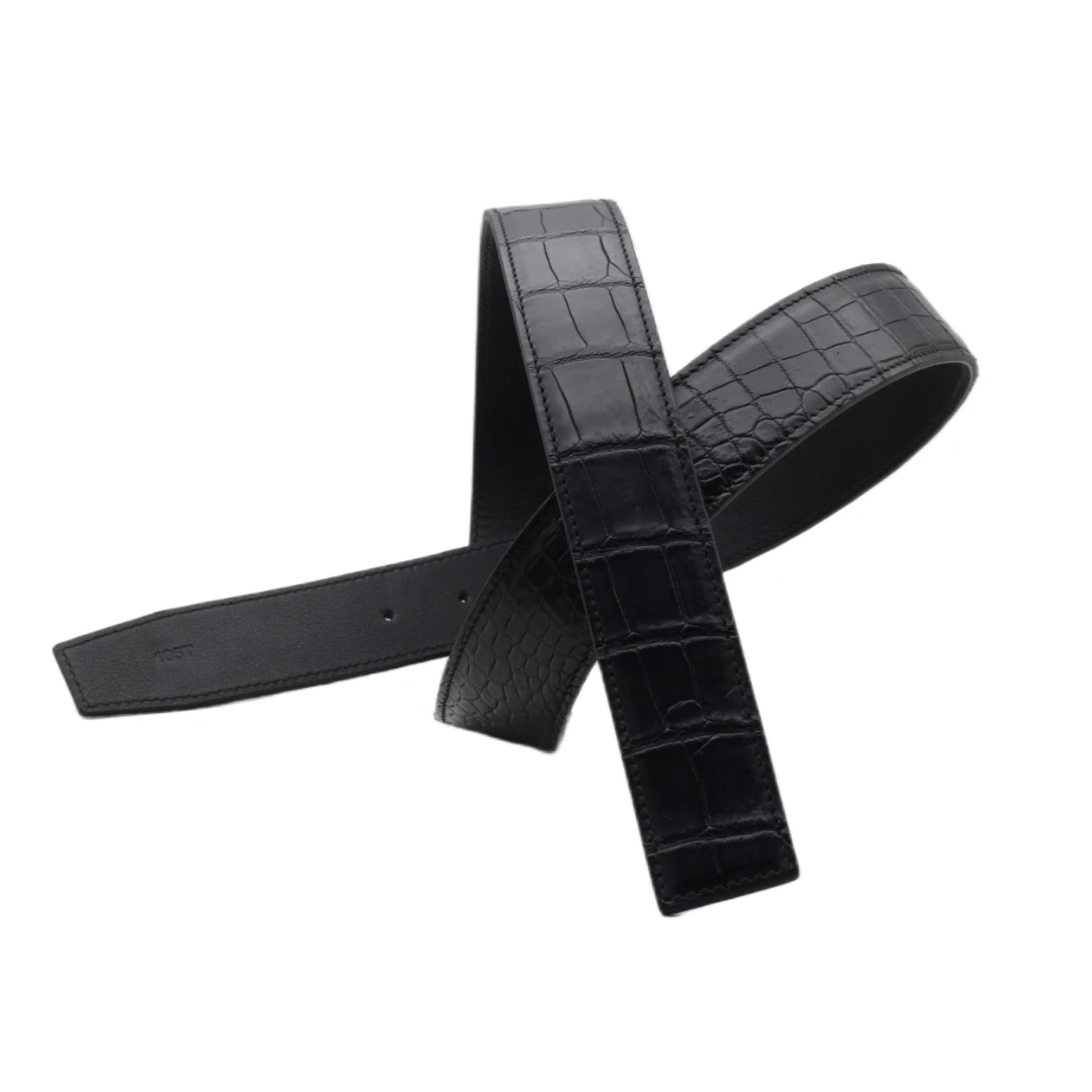 真鳄鱼皮腰带 腹皮 雾面 3.8宽 打孔男士黑色皮带