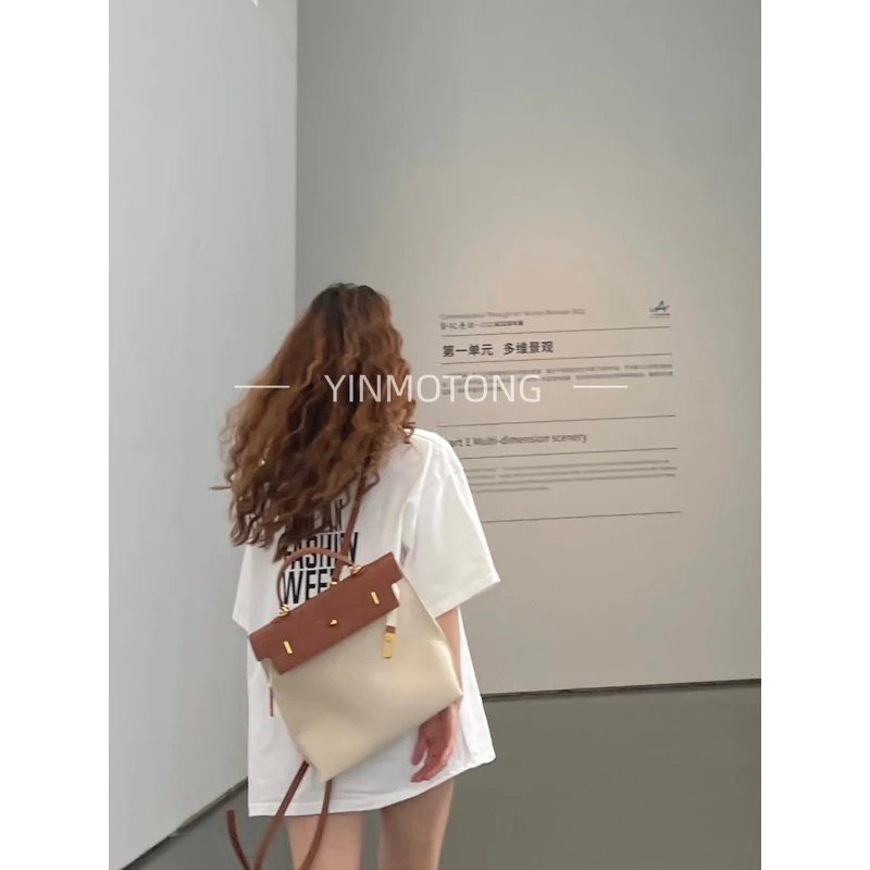 买手店vintage大容量双肩凯莉包中古小众托特帆布包高级质感夏天