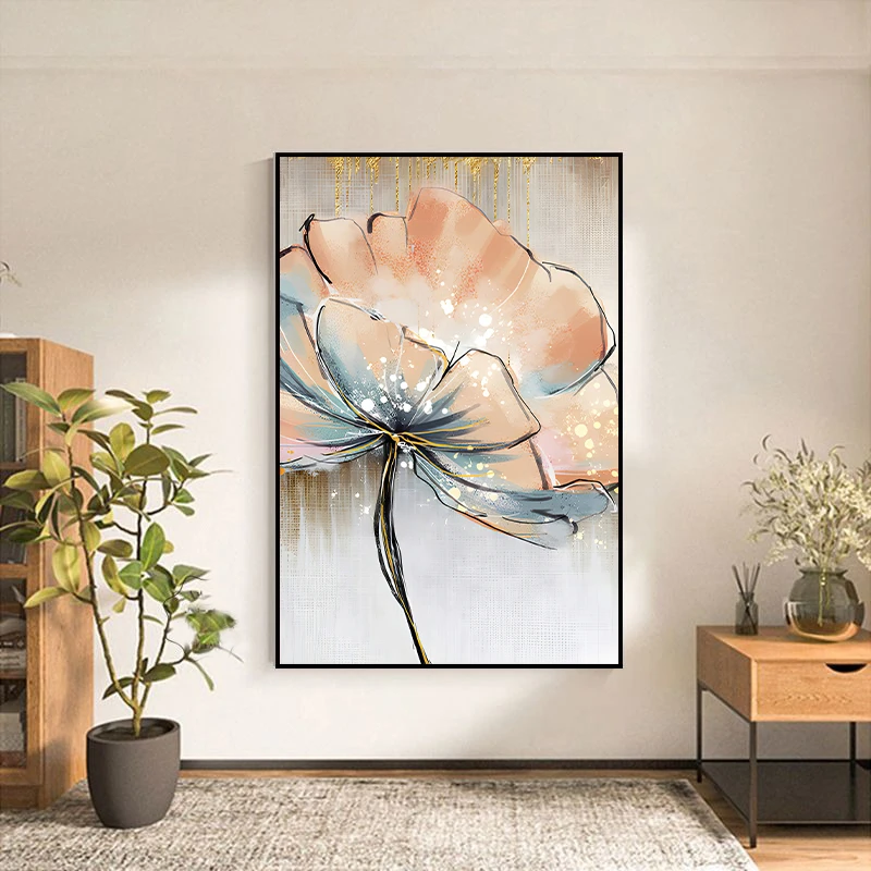 简约花朵荷花装饰画餐厅玄关走廊卧室壁画植物挂画大花80120