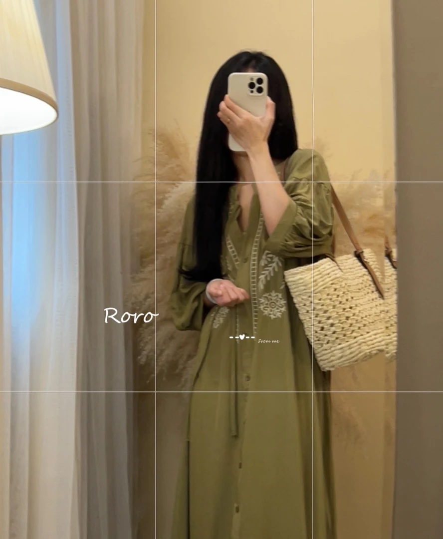 【ROUROU】北美森林｜气质优雅民族风v领新中式连衣裙Ro-2047