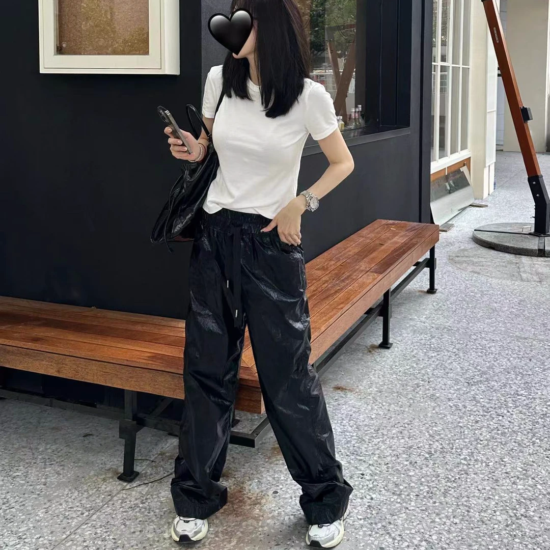 Noble.L 黑色亮面长裤时尚休闲百搭宽松潮流女士高品质春夏裤子