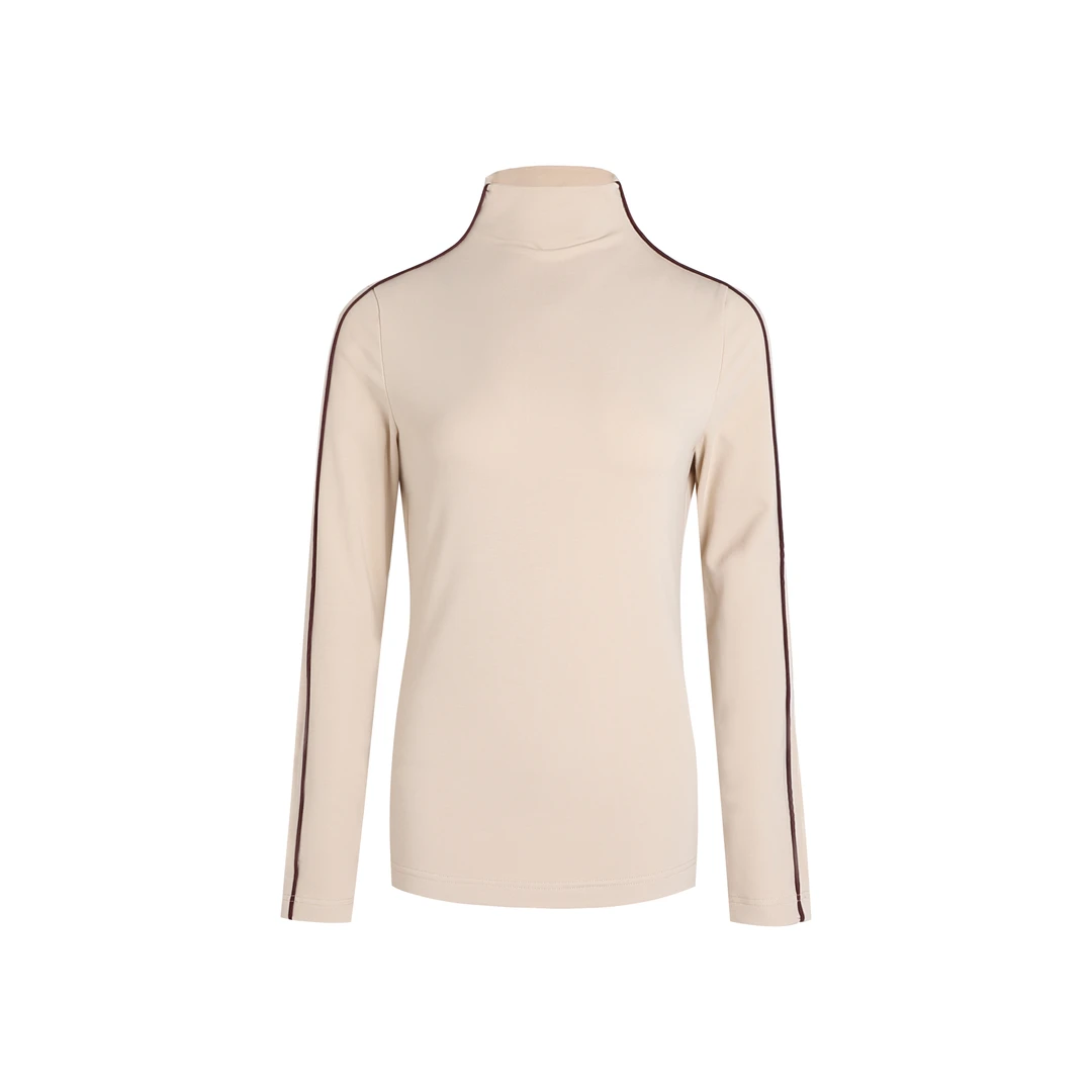 Noble.L 杏色高领侧边拉筋设计打底长袖T恤修身时尚百搭女士秋冬