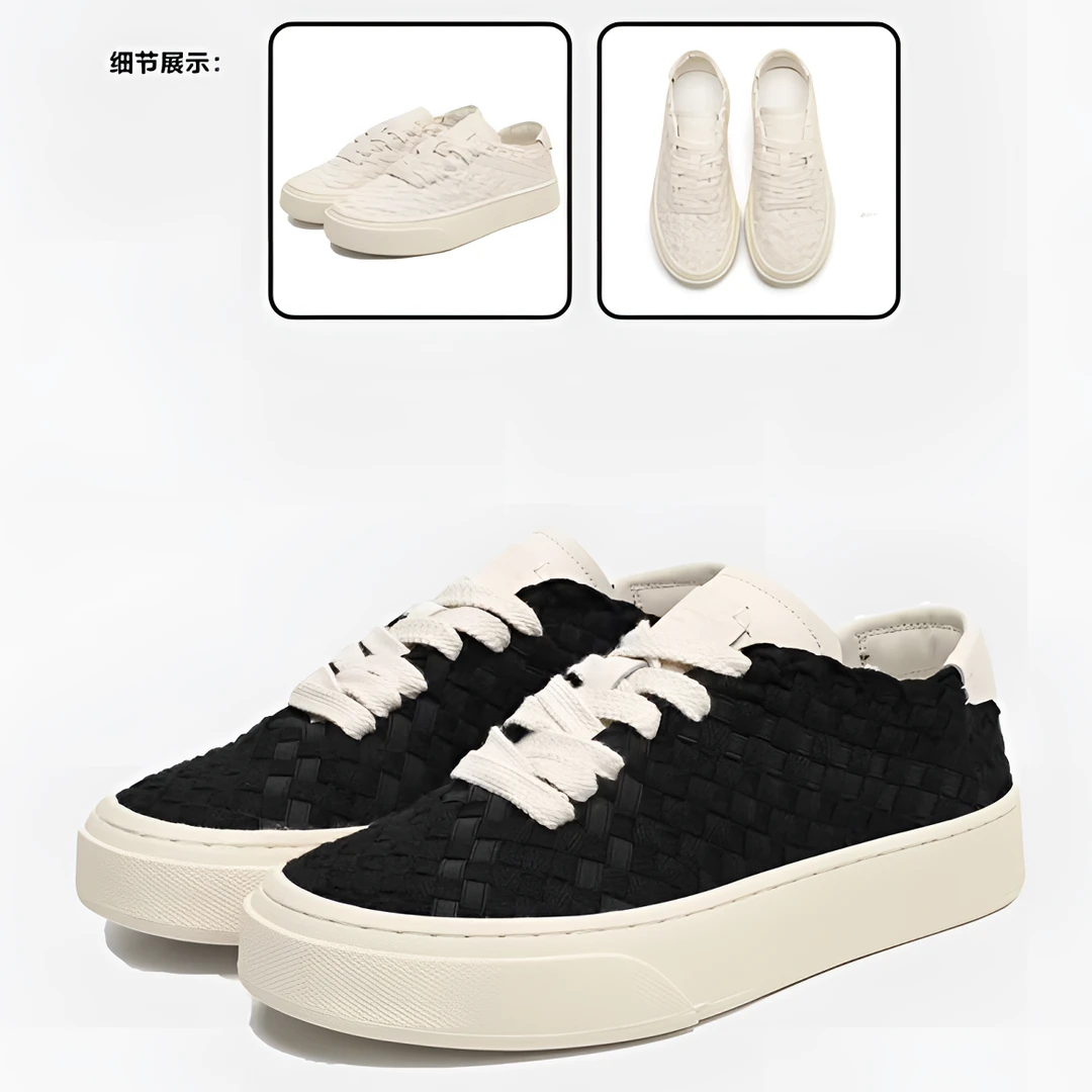 手工编织足下菱形格板鞋子男女夏季透气厚底休闲小众低帮潮鞋ins