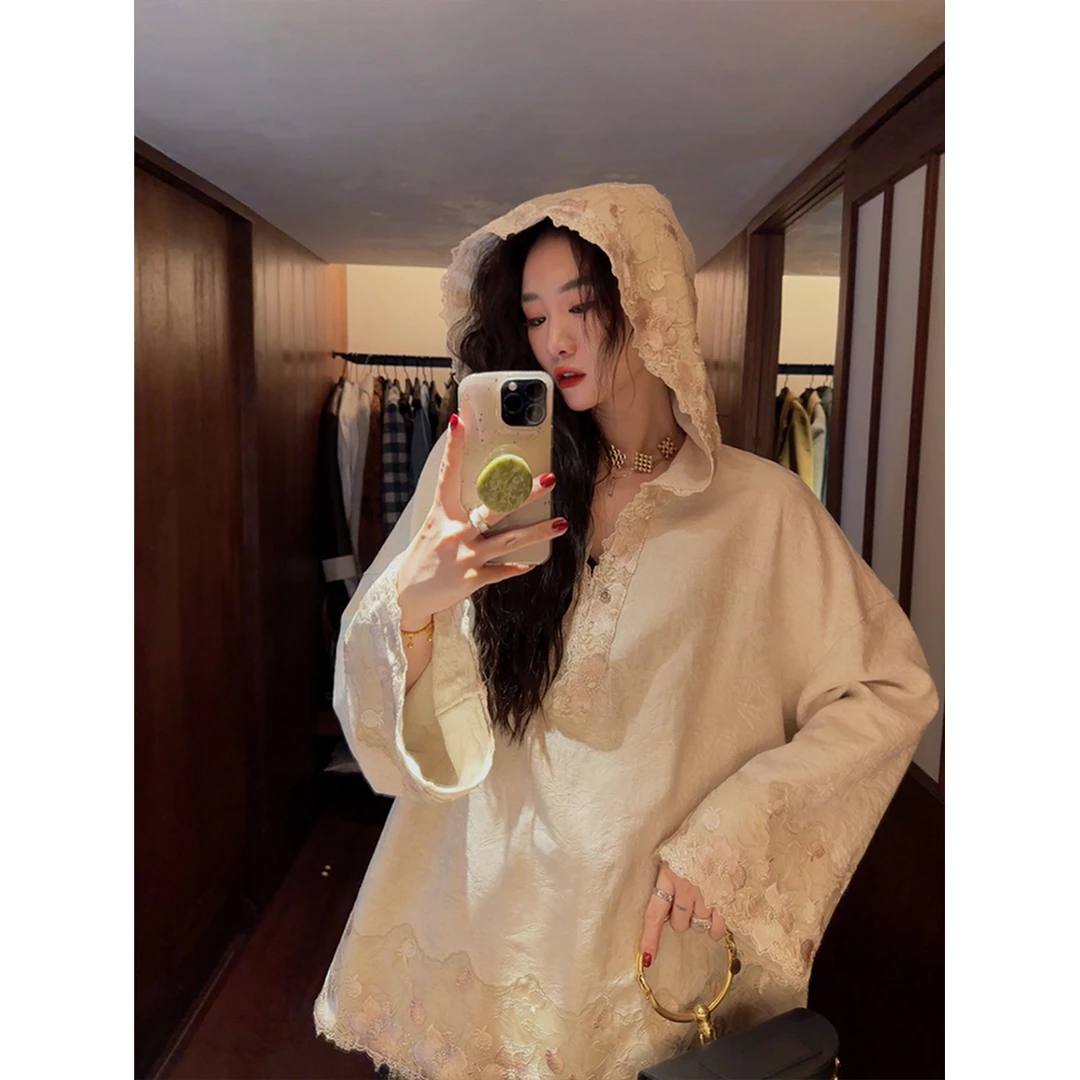 三吉黑花【桃花姬】国风新中式百搭卫衣女秋冬2024新款爆款连帽潮