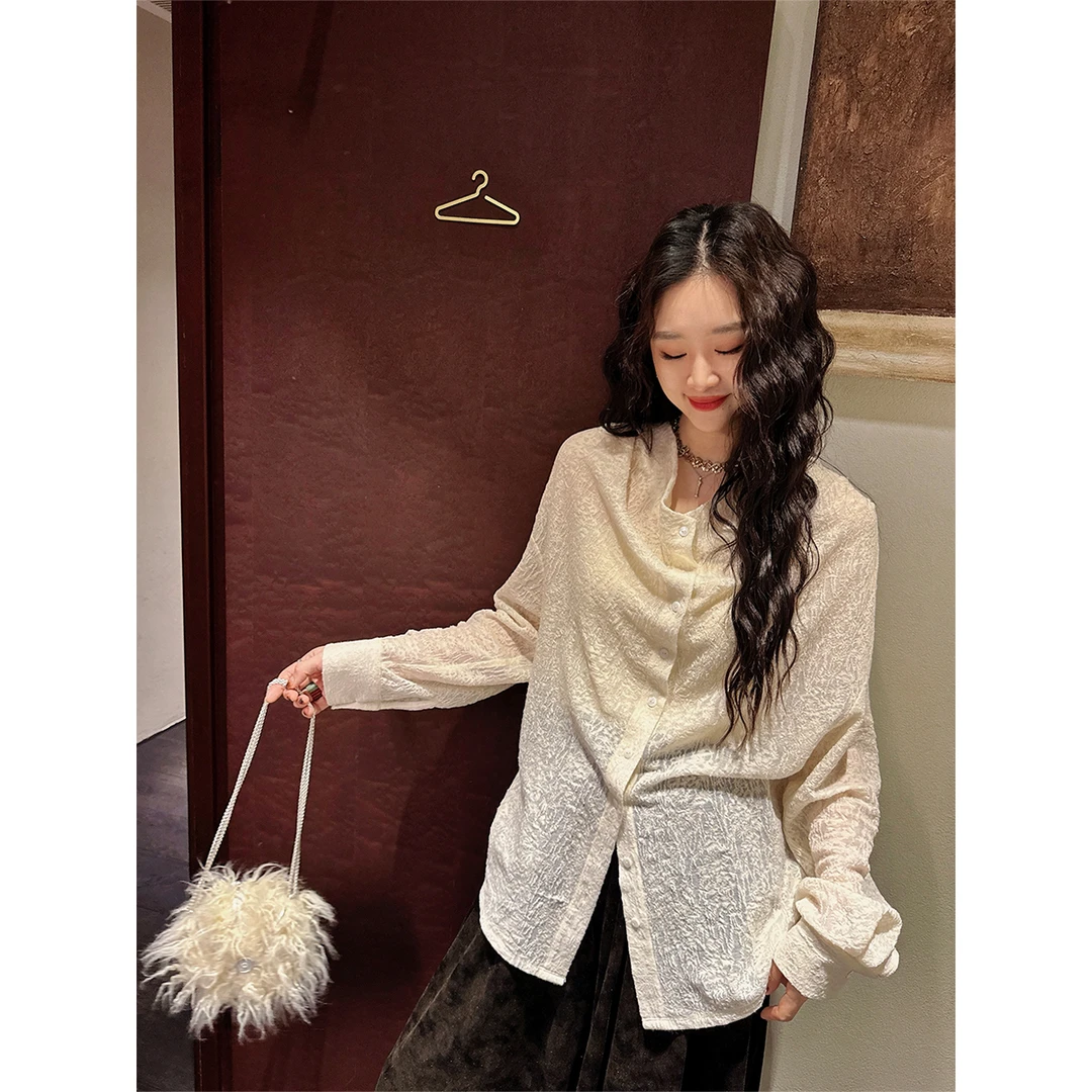 三吉黑花【知许】新中式荡领衬衫女上衣内搭秋冬2024新款高级感潮