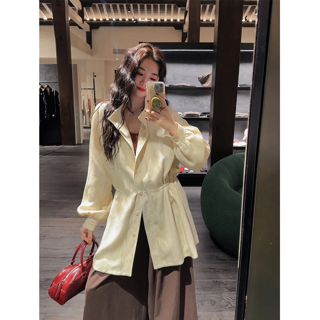 【云C专属】三吉黑花 【松山】外套女2024春秋新款设计款立领抽绳风衣