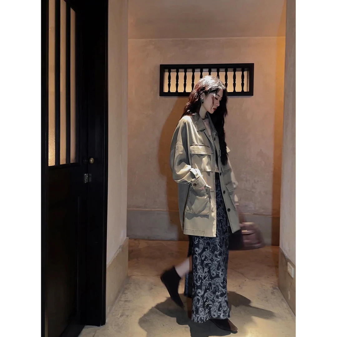 【云C专属】三吉黑花 【猎装】外套女2024新款都市时髦大口袋工装西装