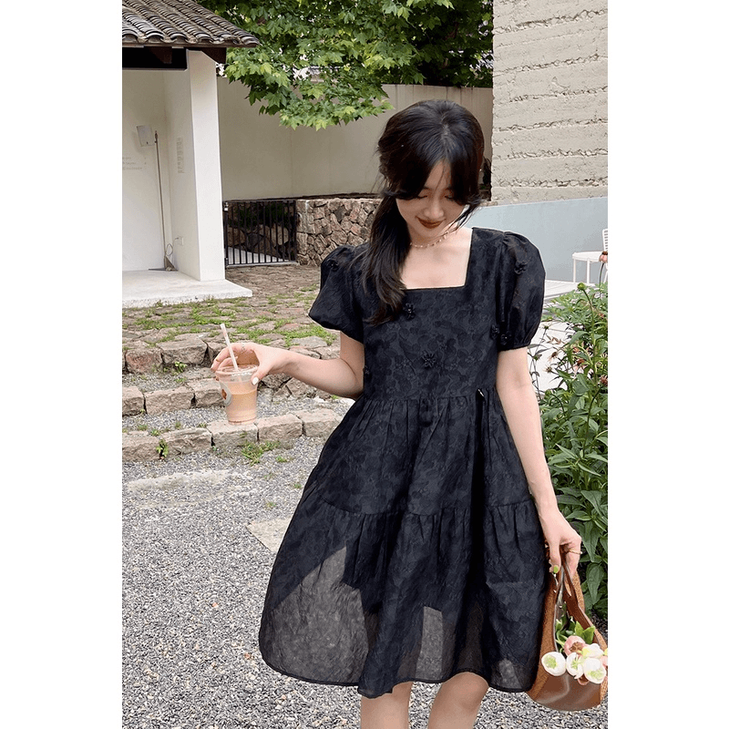 【特价3折起】甜美提花娃娃裙夏季女新款显白显瘦方领气质复古