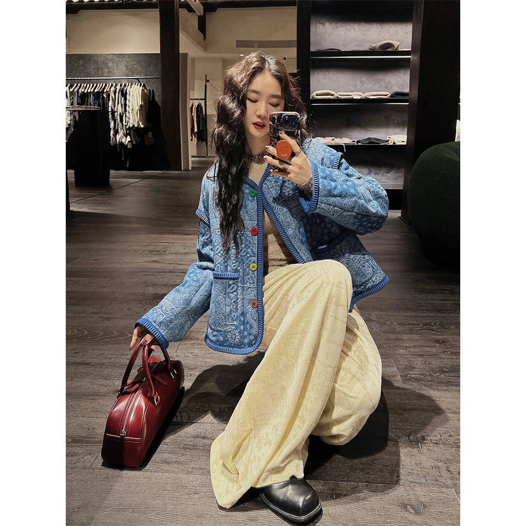 【云C专属】三吉黑花 【疏晚】女士羽绒服冬季2024牛仔可拆卸羽绒服