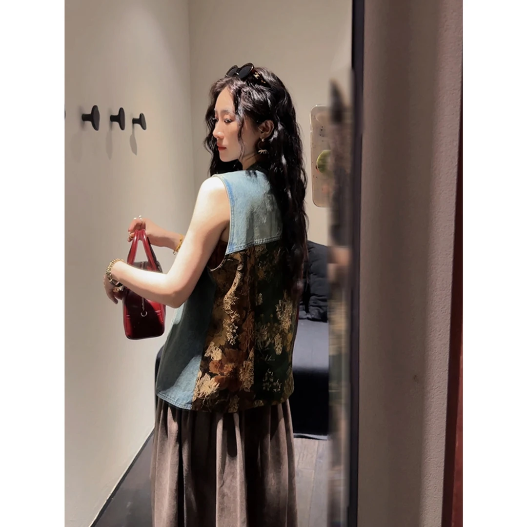 三吉黑花 【半暮】女款2024新款春秋设计拼接中式马甲外穿高级感