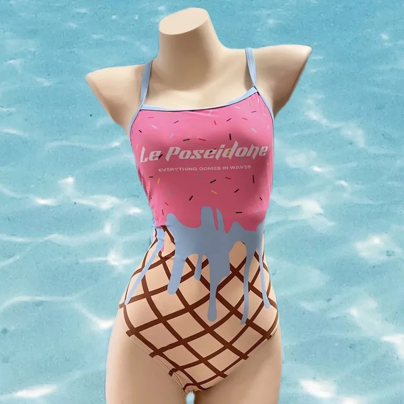 粉色可爱竞速运动训练连体泳游泳衣露背中衩双层女孩泳