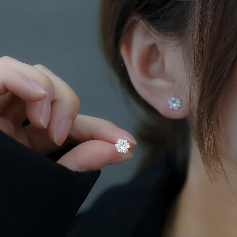 足银耳饰 纯银雪花闪锆耳钉轻奢高级感耳环气质防过敏免摘爆款潮