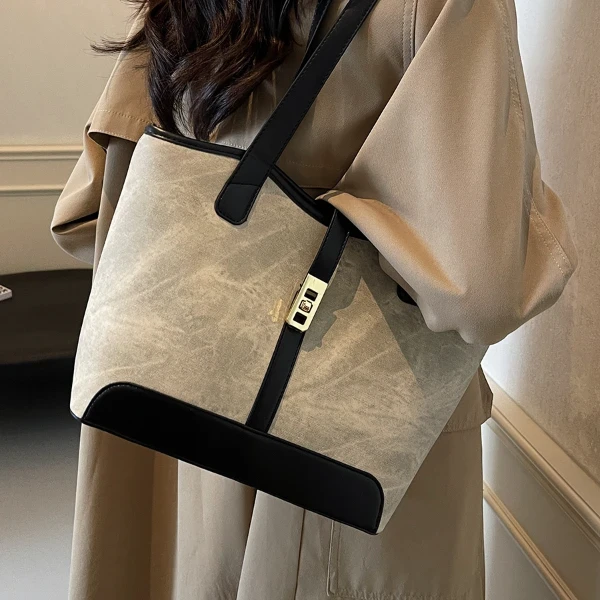时尚大容量包包女2025秋冬新款复古单肩包百搭撞色通勤爆款托特包
