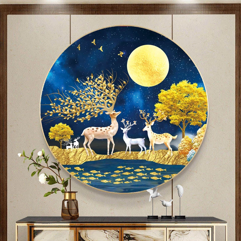 洋格发财鹿十字绣线绣新款客厅餐厅满绣十字绣发财麋鹿小幅画简单