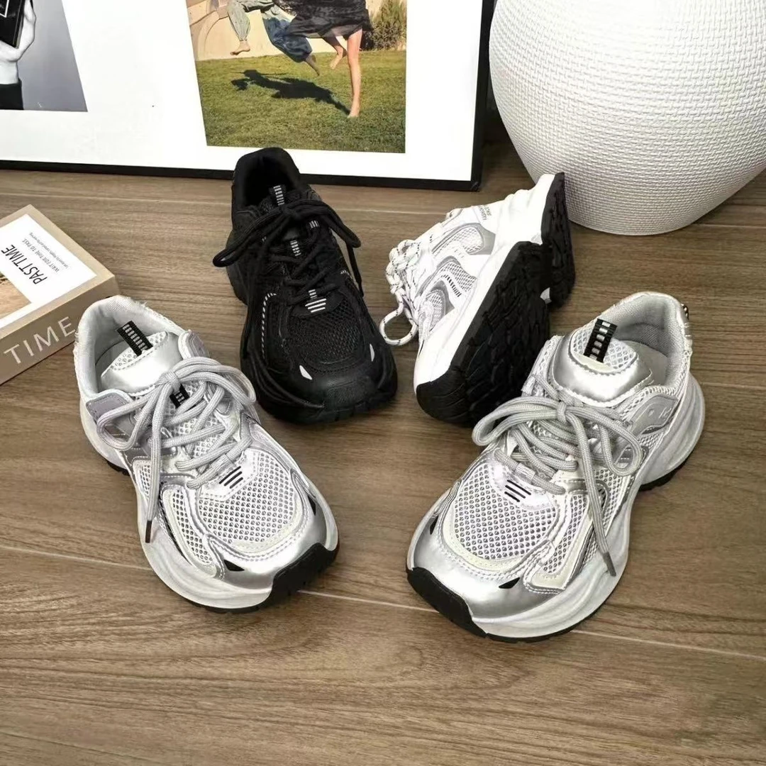 赵露思同款银色复古老爹鞋女款2024秋冬新款显脚小增高休闲运动鞋