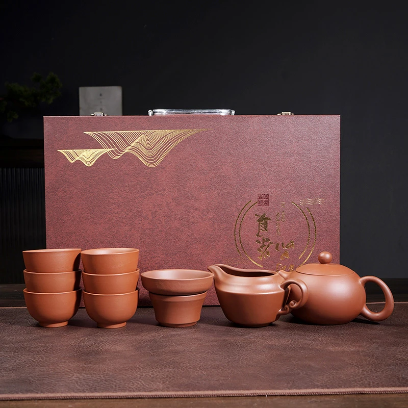 紫砂茶具套装高档朱泥西施壶茶具礼盒装带证书