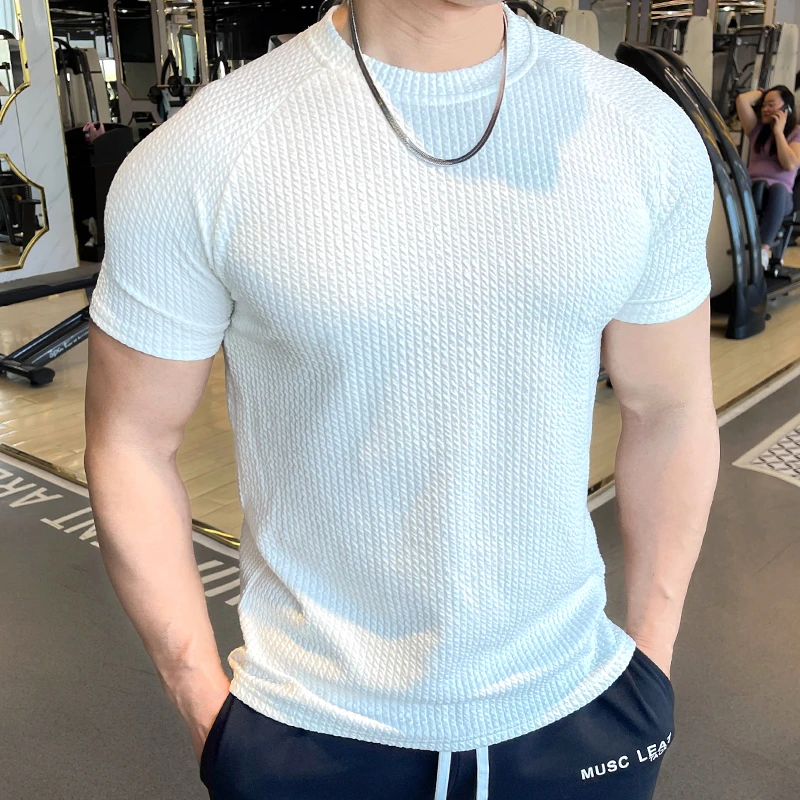 夏季新款男士运动健身T恤跑步训练衣服休闲百搭短袖上衣透气男