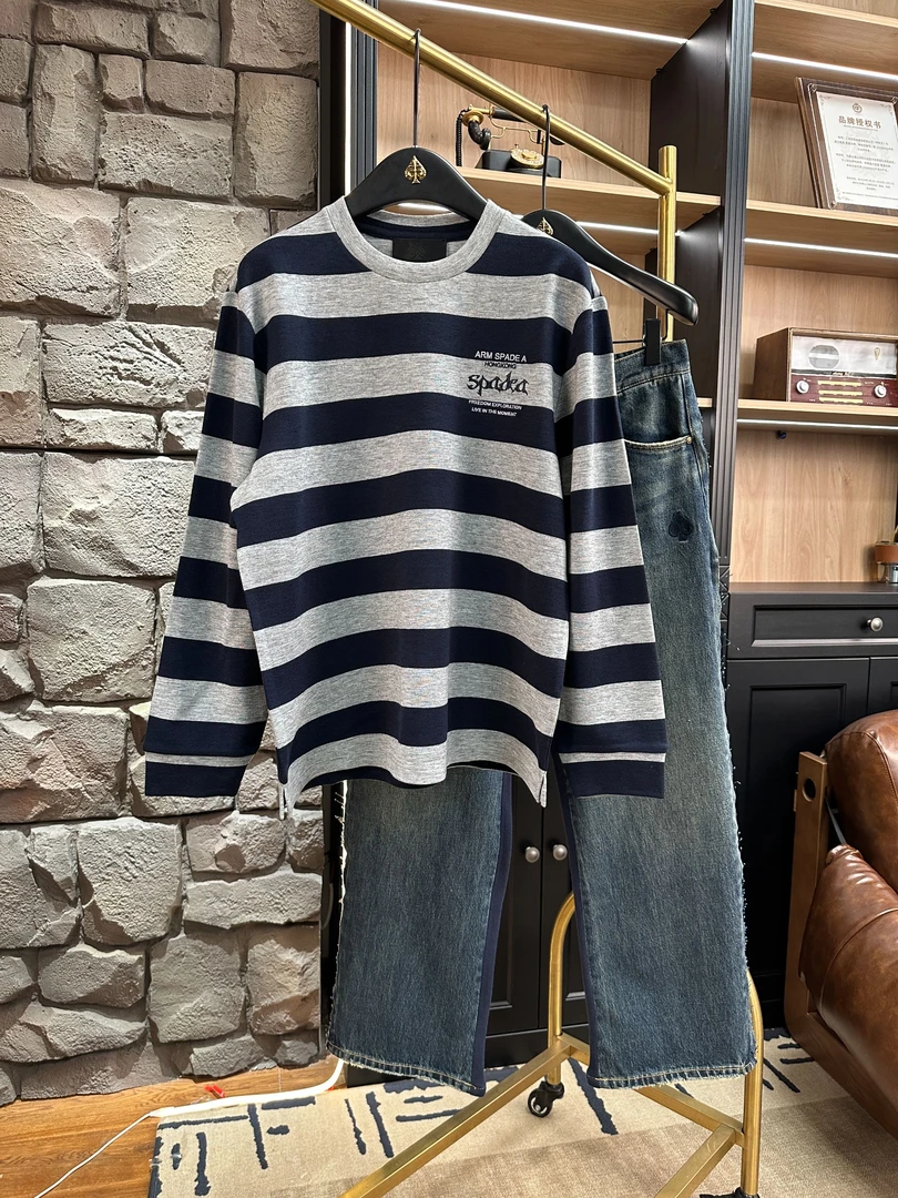 黑桃A系列男士AMF3CT052时尚休闲百搭宽条纹打底衫秋冬圆领长袖