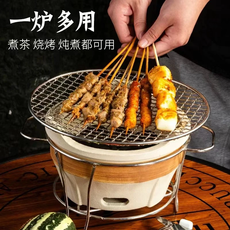 围炉煮茶陶土炭火炉商用户外老式碳打边炉火锅家用加厚陶瓷烧烤炉