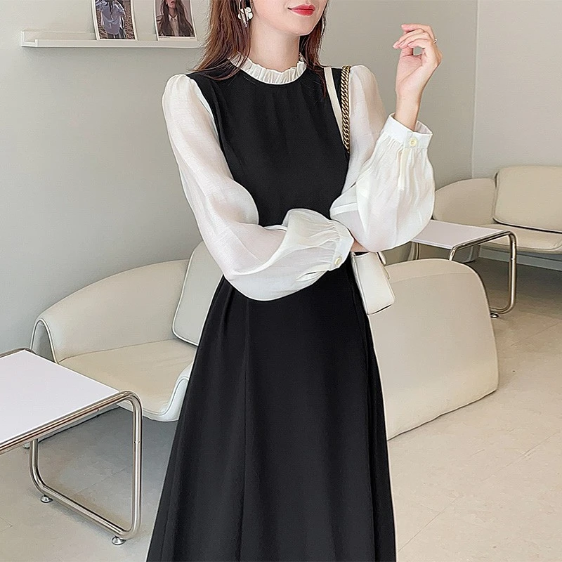 2025新款今年流行漂亮连衣裙女装内搭裙子假两件女裙大码胖mm春季