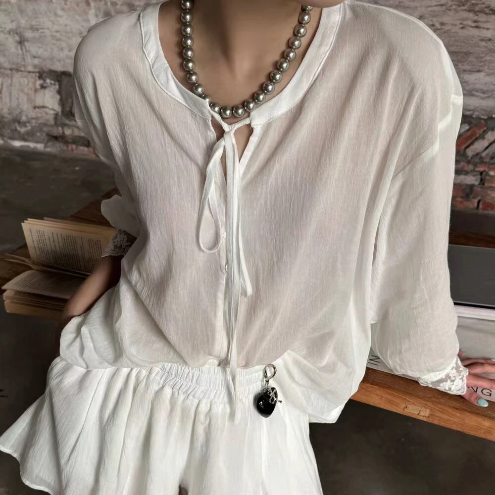 【可嘟服饰】白色时尚休闲薄款纯色罩衫【651-700】