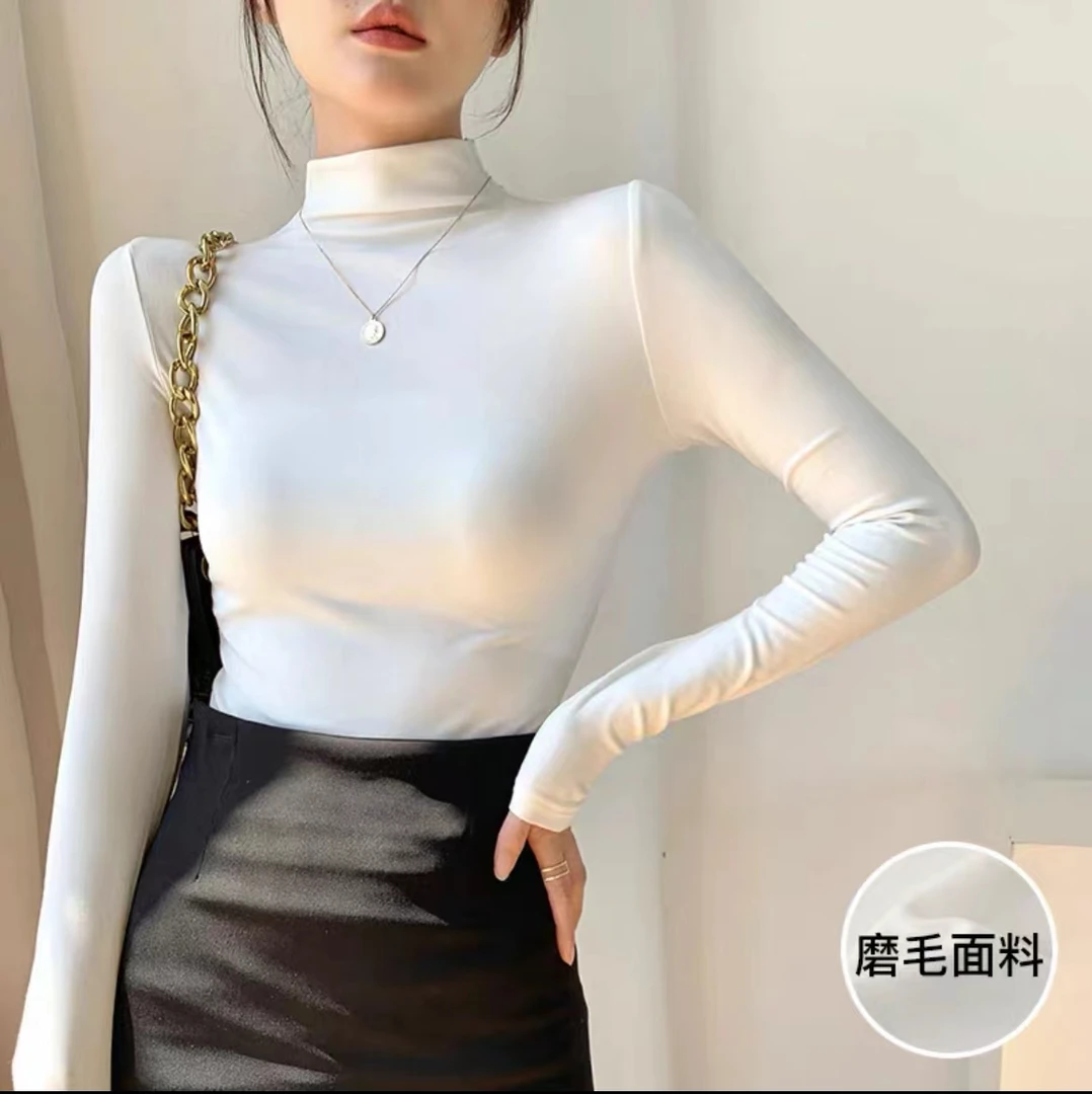 半高领加绒高档打底衫女秋冬新款内搭修身保暖t恤上衣紧身内搭女