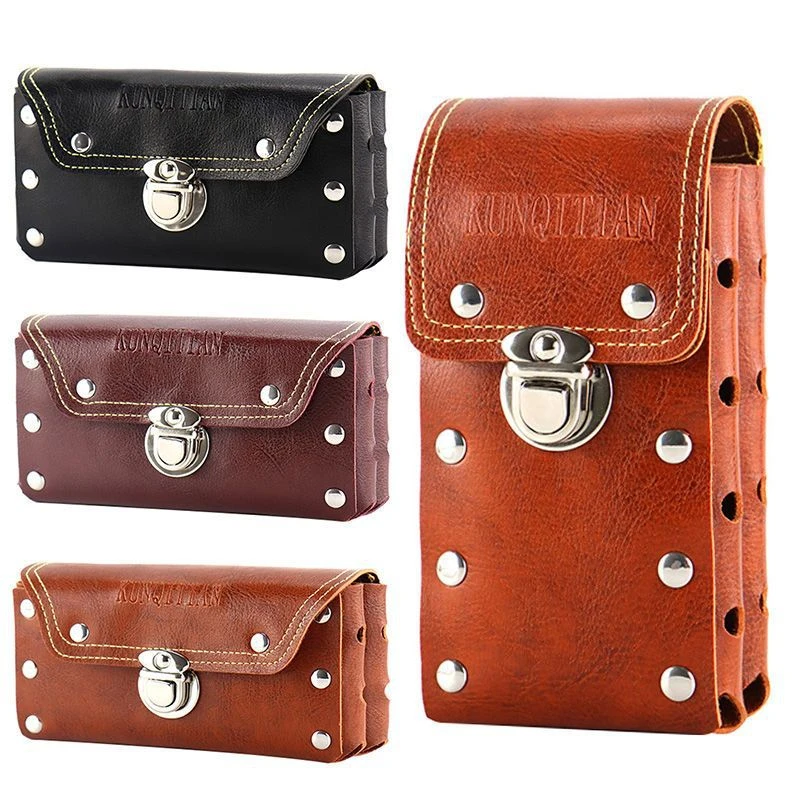 户外新款时尚款复古腰包手机包单双层可选便携式横竖款零钱包腰间