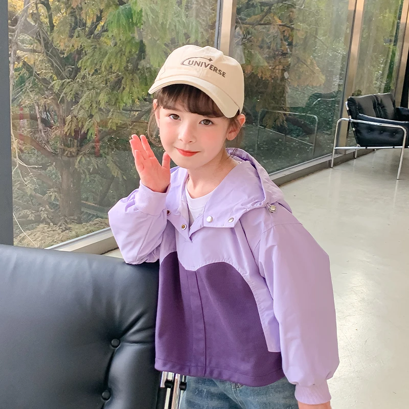 尤画防儿童春秋款洋气会外日常撞色外套风衣休闲运动外套66061